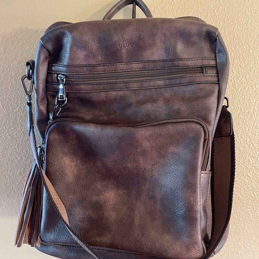 Cluci Faux Leather Vegan Leather Brown Women’s Backpack - Picture 2 of 16
